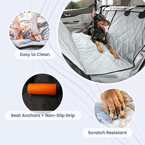 Miniatura 6 de Funda para asiento trasero de automóvil con hamaca para perros. Viene con cortes para los cinturones de seguridad 6040, Extra grande, Negro