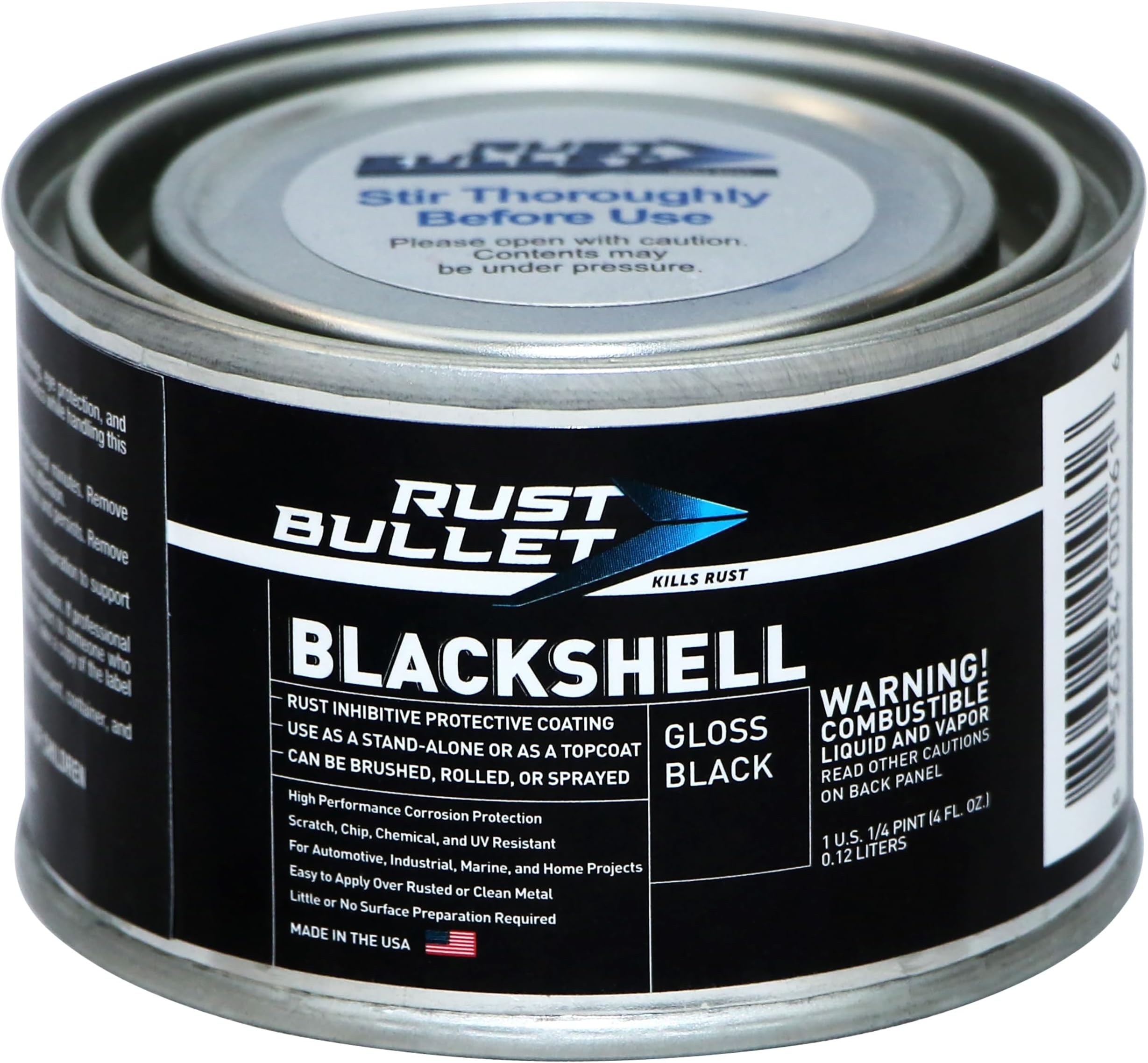 BlackShell - Gloss Black - 4 Oz - Corrosion Preventive Coating, UV Resistant Rust Proofing Paint, Long-Lasting Metal Protection