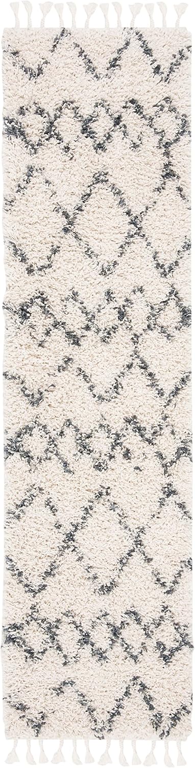 SAFAVIEH Pro Luxe Shag Collection Runner Rug - 2'6" x 6', Cream & Blue, Boho Tassel Design, Non-Shedding & Easy Care, 2.4-inch Thick Ideal for High Traffic Areas in Living Room, Bedroom (PLX434A)
