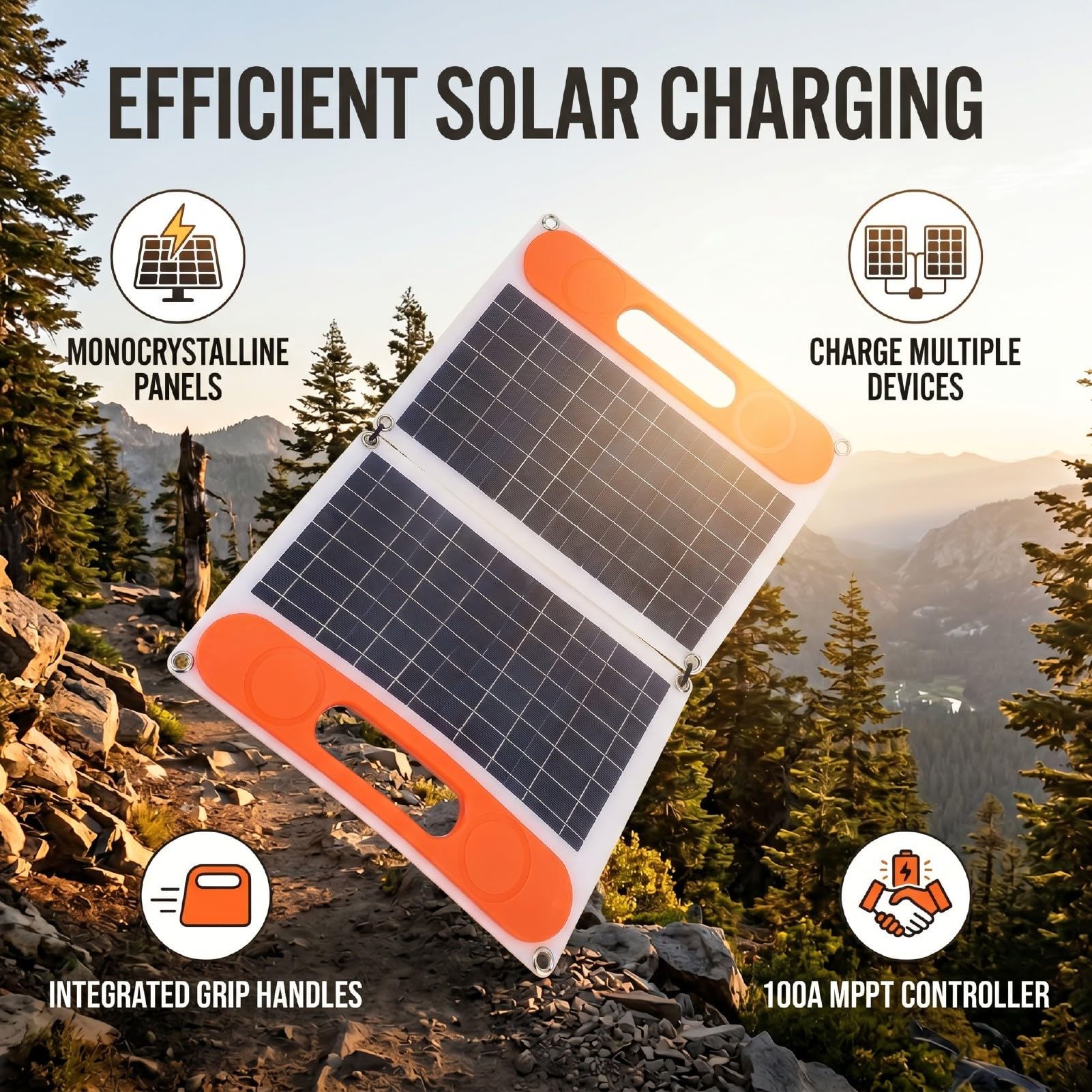 Fdit Kit Pannello Solare, Silicio Monocristallino da 60W | Costruzione in ABS, doppie uscite USB+Tipo C+CC, controller MPPT da 100 A, leggero con maniglie