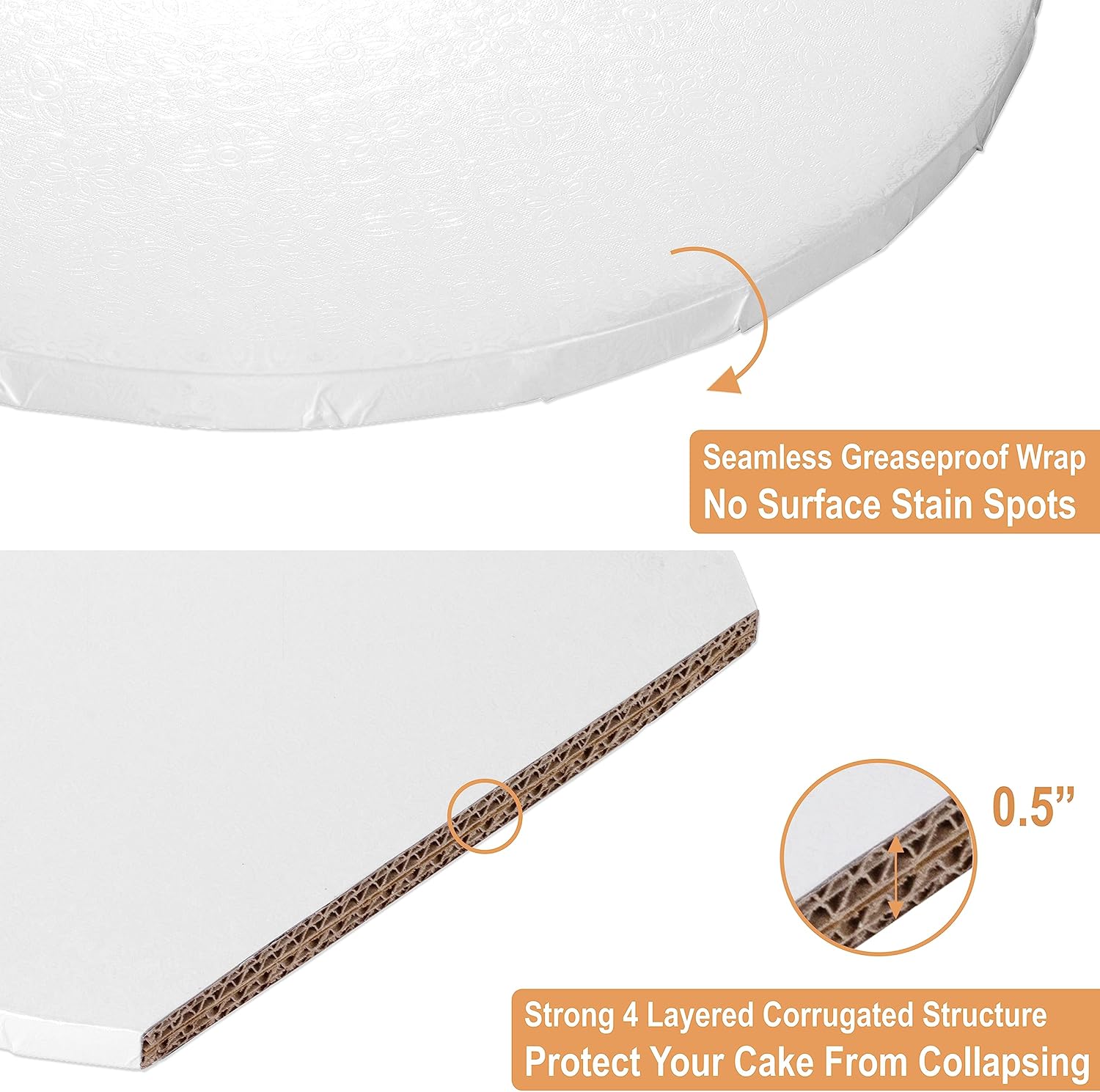 Cake Drum 8 & 12 Inch (14 Pack, 7 Pack Per Size), Free Prop Up, 1/2" Thick Cake Board Rounds, Seamless & Greaseproof | Sturdy For Presenting Heavy/Tiered Cakes