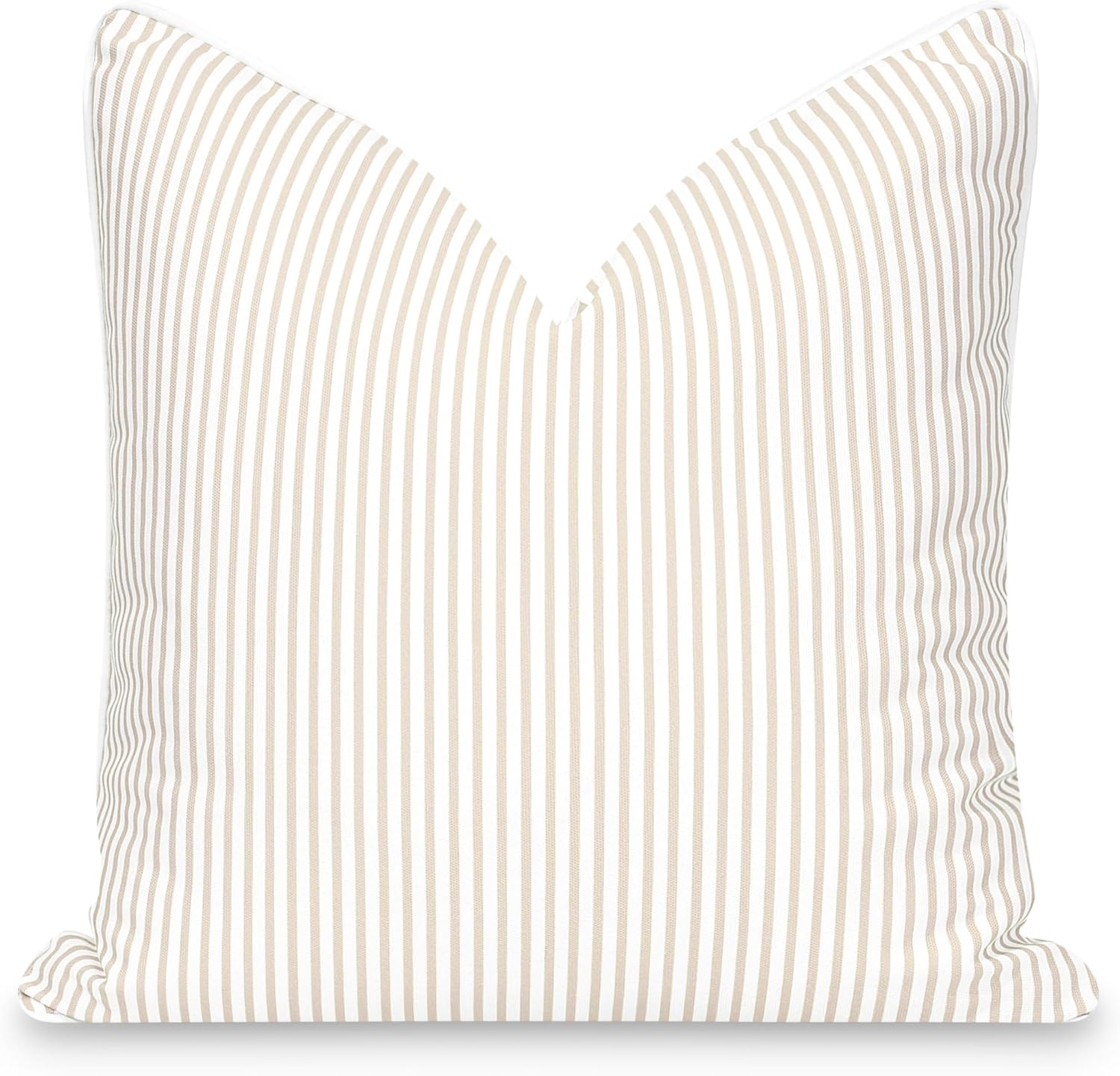 Hofdeco Premium Fall Coastal Patio Indoor Outdoor Pillow Cover Only, 20"x20" Water Repellent for Backyard, Couch, Neutral Tan Stripe