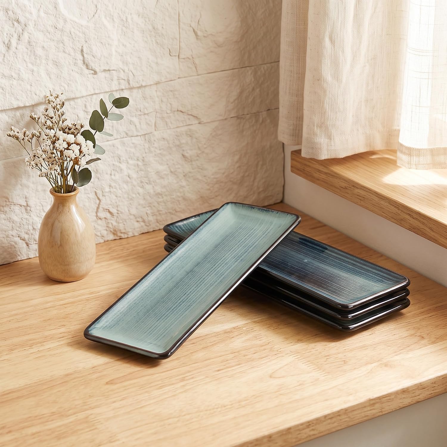 Porcelain Rectangular Plates, Large Cookie Trays, Set of 4, Shatterproof, Dishwasher-Safe, Perfect for Sushi, Baguettes, Snacks, Appetizers, Rolls, or Table Centerpieces.