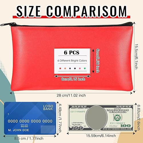 Miniatura 8 de 6 bolsas de dinero con cremallera, de piel sintética, bolsa de seguridad para dinero, soporte para recibos, cartera con etiqueta para dinero en