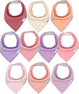 Diaper Squad 10-Pack Organic Cotton Baby Bibs for Baby Boy, Girl | Soft & Absorbent, Adjustable for 0-36 Months, for Drooling and Teething, 6-Layer