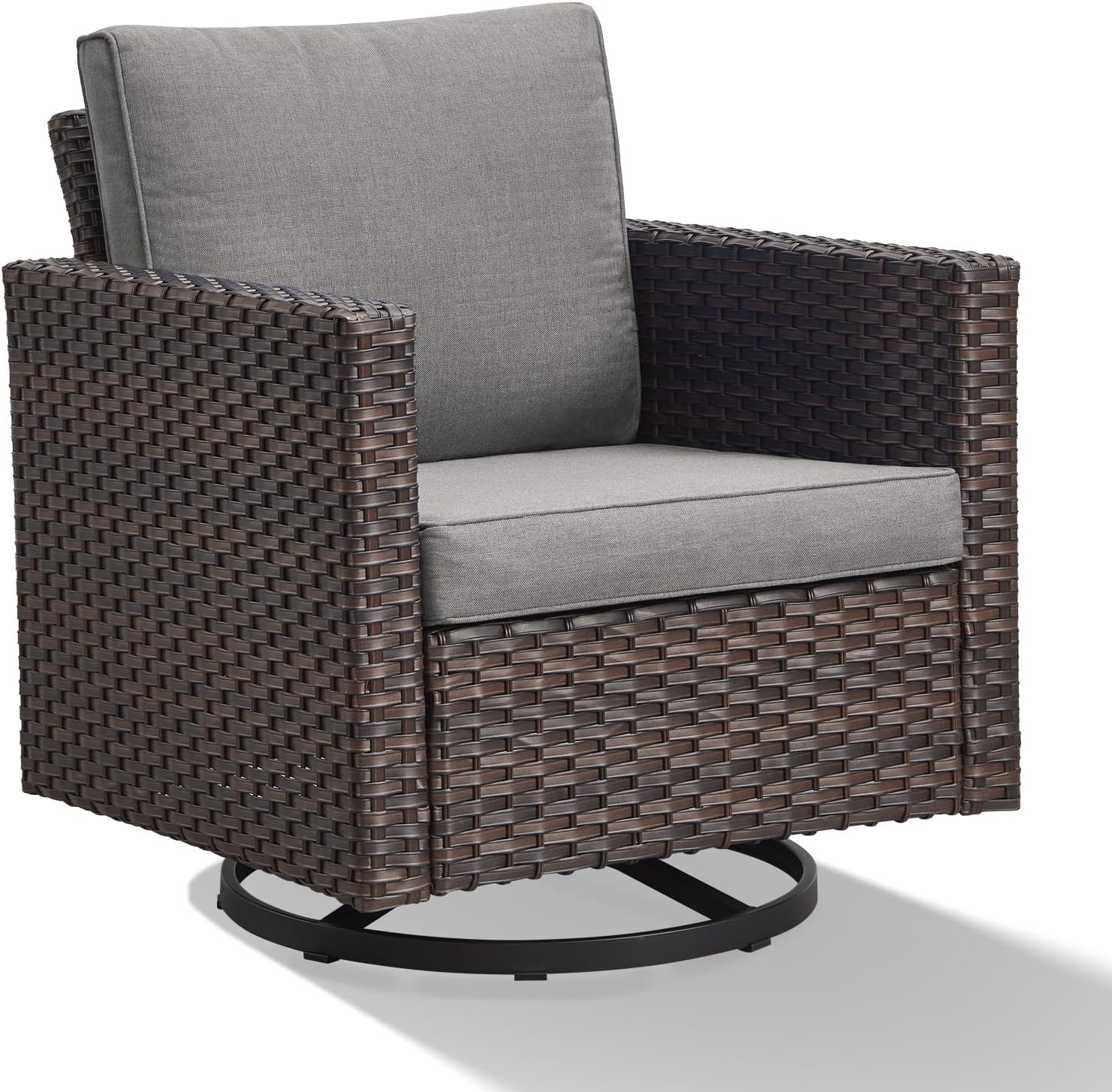 Patio Chairs Wicker Swivel Rocker - Oversize Patio Furniture Conversation Set Outdoor Swivel Glider 350LBS Max Load Outdoor Rocking Chairs with High Back for Porch Balcony Deck - Brown/Grey