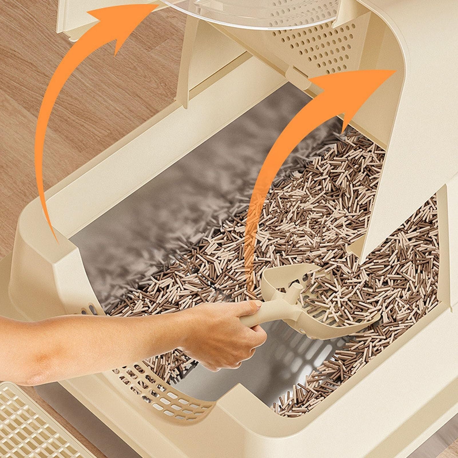 Generic Caja de arena cerrada con capucha para gatos con tapa, bandeja de arena para gatos con capucha de acero inoxidable con pedal, cuchara de arena, privacidad y fácil acceso para la limpieza