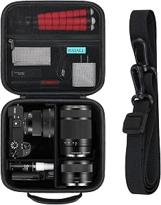 RAIALL Camera Case for Sony Alpha ZV-E10/a6000/a6100/a6400/a6600/a6700/ Sony Alpha 7 II IV/ZV-E10 II Mirrorless Digital Camera and Lens, Hard Travel Bag with a Shoulder Strap and 3 Dividers, Black