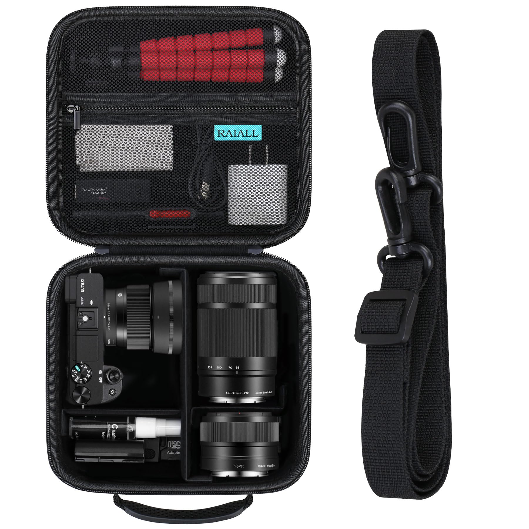 RAIALL Sacoche pour Appareil Photo Sony Alpha a6000/a6100/a6400/a6700/ Sony Alpha 7 II III IV/7R V Appareil Photo numérique sans Miroir et Objectif, Sac de Voyage Rigide pour Appareil Photo, Noir
