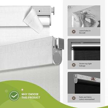 No Drill No Tools Blackout Roller Shades for Windows, Cordless Blinds with Linen Fabric-Matched, Custom Roller Blinds for Home Office Door, Linen White(Single Tensioner), 36 W x 36 H