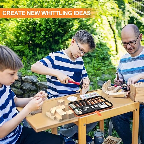 Miniatura 20 de Olerqzer Kit de tallado de madera 26 en 1 con detalle cuchillo de tallado de madera, cuchillo de cortar, cuchillo de cincel de madera, guantes