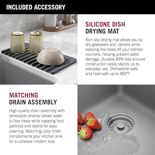 Miniatura 9 de DELTA FAUCET DELTA Everest 75B933-30S-BL - Fregadero de cocina compuesto de granito de 30 pulgadas con reborde de flujo de trabajo y accesorios en