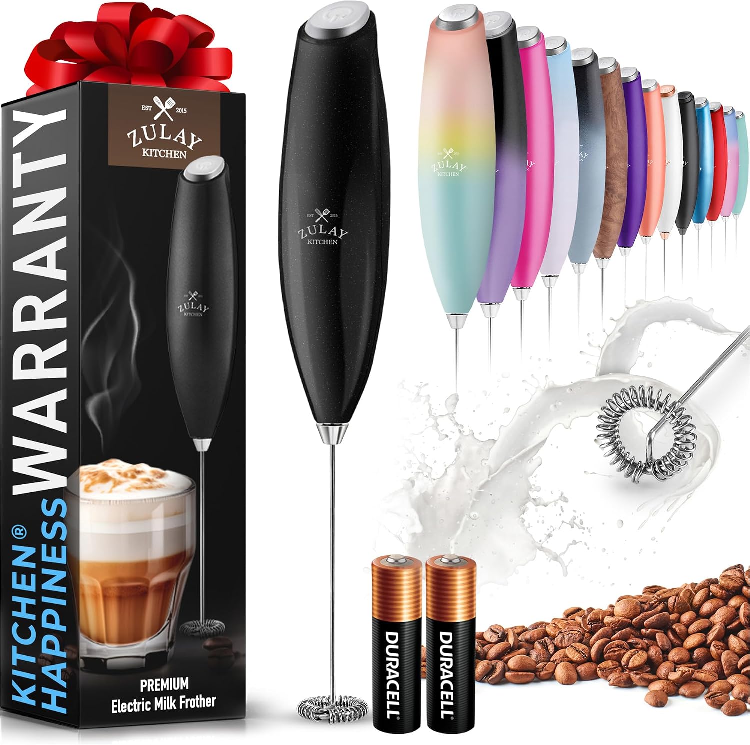 Zulay Powerful Milk Frother for Coffee with Upgraded Titanium Motor - Handheld Electric Whisk, Milk Foamer, Mini Mixer & Coffee Blender for Frappe, Latte, Matcha, No Stand - Fusion Black