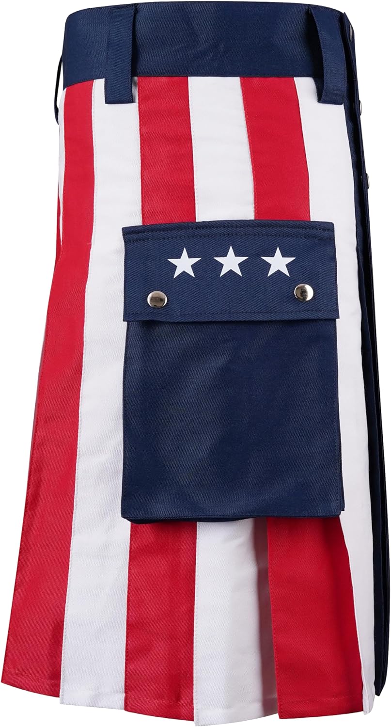 American Flag Hybrid Kilt | Scottish Utility Kilt with 2 Side Pockets for Men's - Image 2