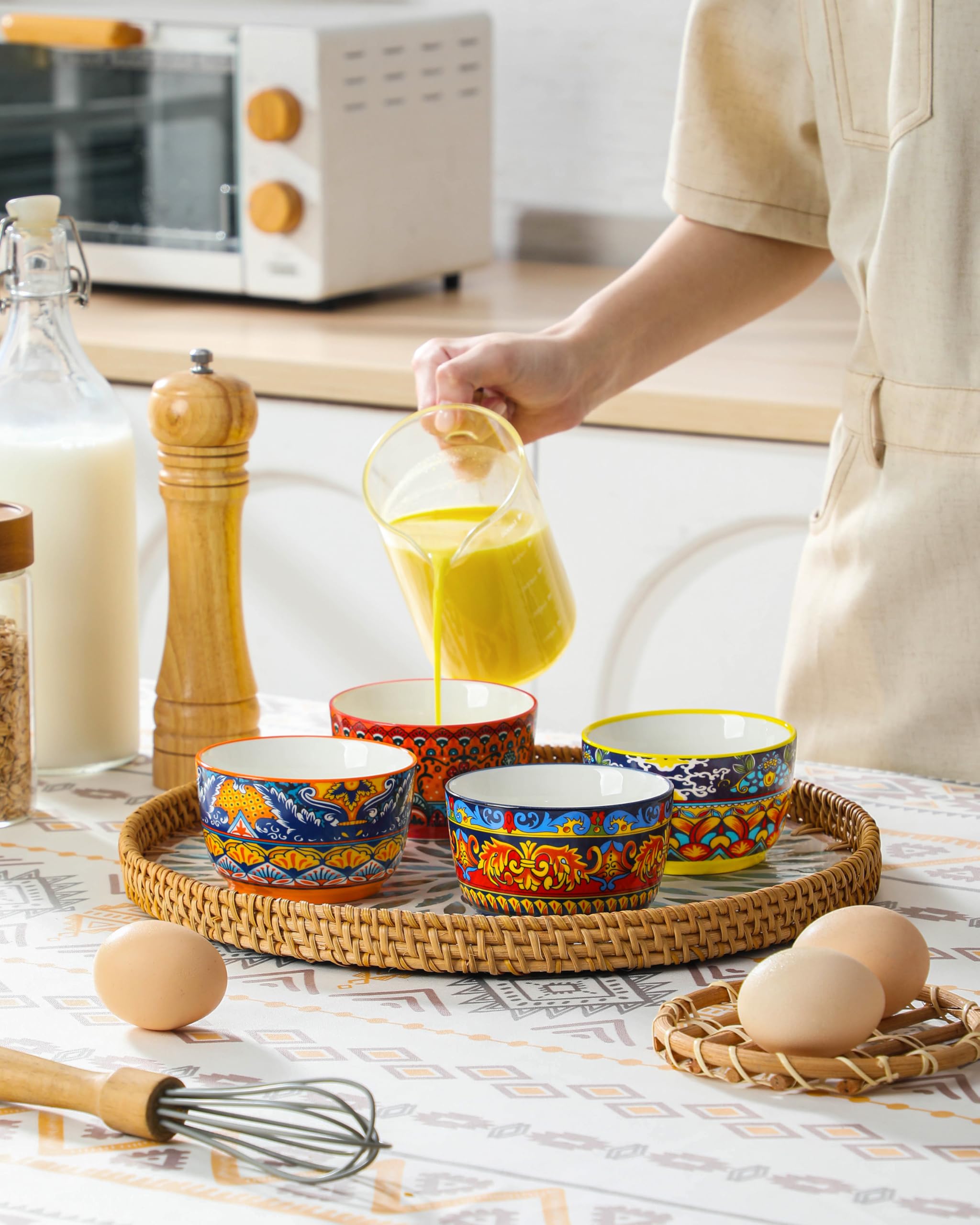 vancasso Ramequins Lot, 6 X 240 ML Ramequins et Moules à Soufflés en Porcelaine, Ramequin Creme Brulee pour Muffin et Gâteau, Ramequin Four à Crème, Sauce, Fruit, Ø8 CM - Style Bohème