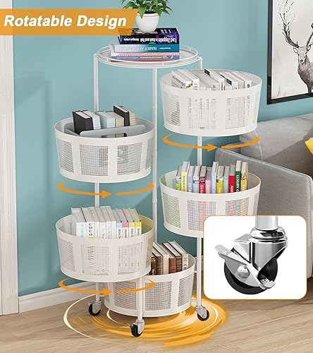 Miniatura 5 de LIBOOI Estante de almacenamiento giratorio de 5 niveles con estantes de metal, cesta de cocina, estantes de almacenamiento de alimentos, soporte de