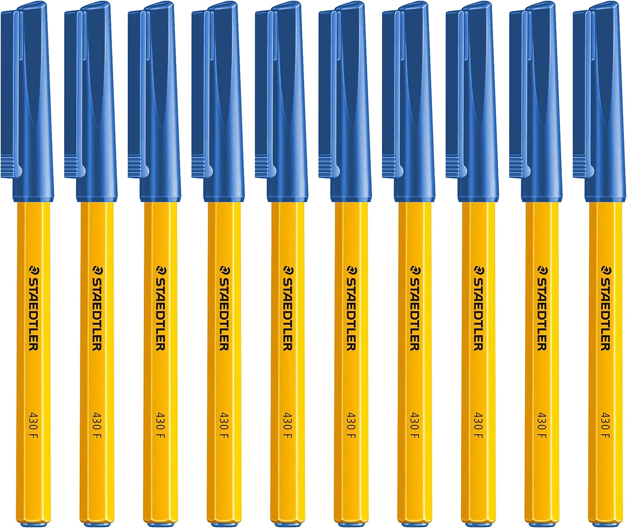 STAEDTLER Fine 0.3mm 430 F Stick Ballpoint Pens Writing Pen Smooth - Blue Ink (10)