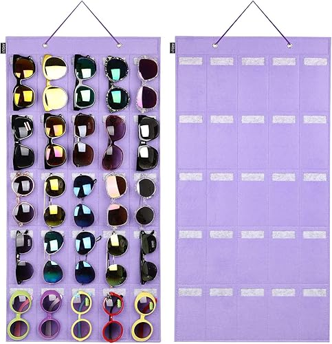 Miniatura 12 de AROUY Organizador de gafas de sol, organizador de gafas con bolsillo para colgar en la pared - Organizador de gafas de sol con 16 ranuras de fieltro