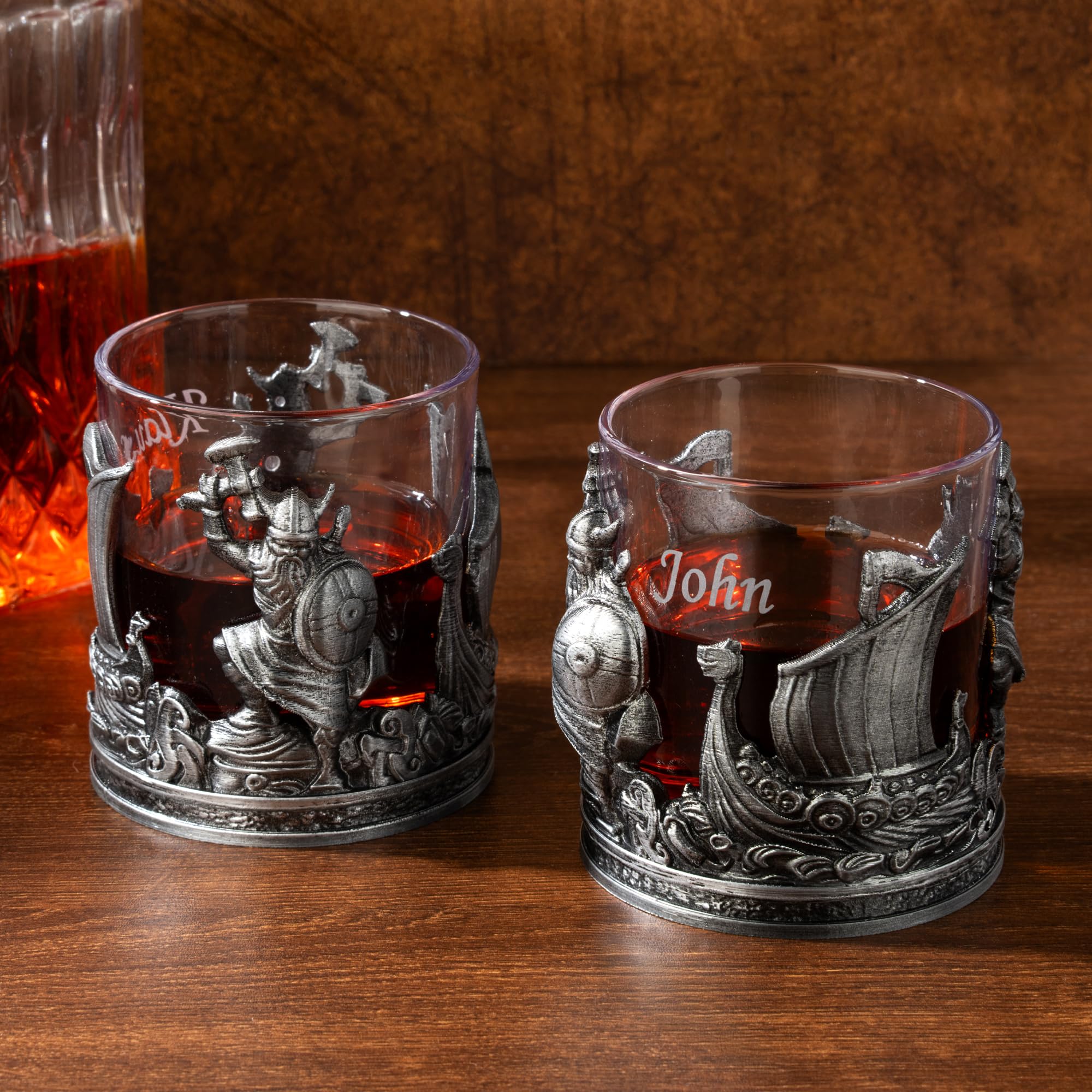 Whiskyglas, personalisierbar, Wikinger-Motiv, graviert, 284 ml, Whiskey-Steine, Vatertagsgeschenke für Ihn, Männer, Freunde, Kollegen, Whisky-Enthusiasten, geeignet für den Einsatz in Bar, Party