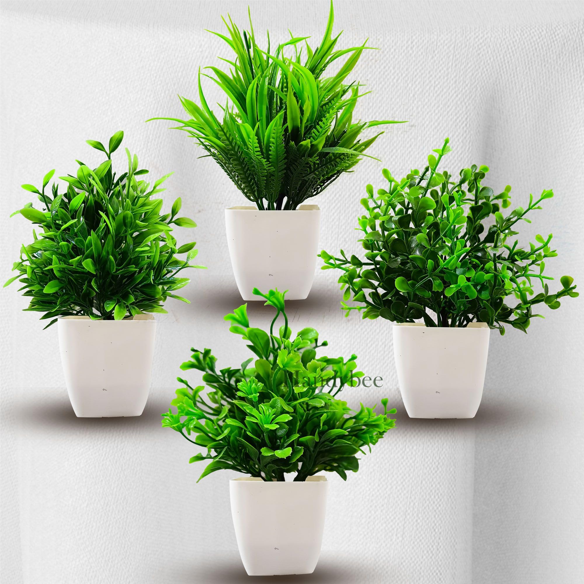 Handybee 4 Plastic Fake Green Plant, Faux House Plants Desk Plant Artificial Plants with White Square Vase for Home, Garden, Office, Party, Wedding and Indoor Outdoor Decoration (B0CVN1VPWV) Amazon Price History, Amazon Price Tracker