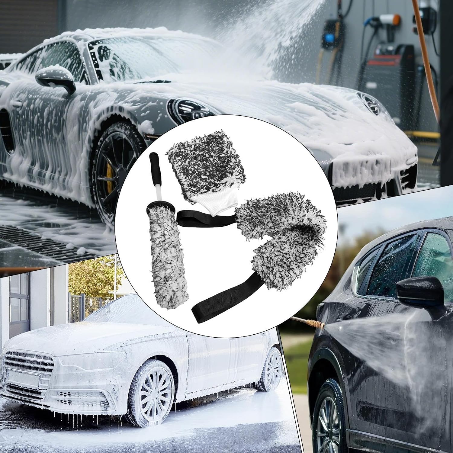 Wheel Cleaner Brush, Microfibre Wheel Brush Set, Set of 3, Scratch-Free Microfibre Wash Mitt for Car, SUV, Motorcycle, Truck, Minivan image 4