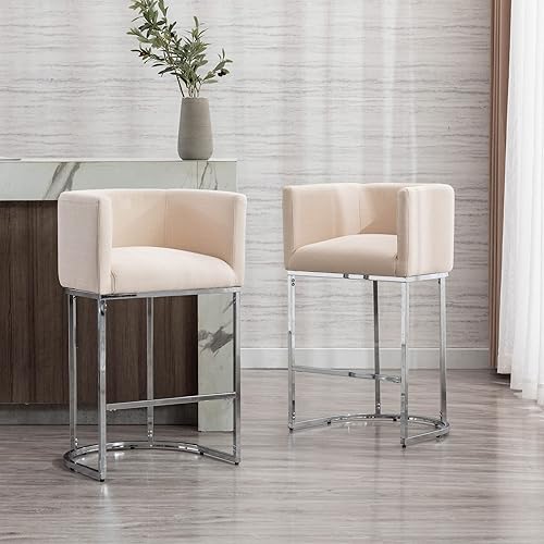 Miniatura 55 de Taburetes de Bar Modernos de Altura de Mostrador Tapizados en Cuero PU Juego de 3, Taburetes de Isla de Cocina de 24", Sillas de Bar con Marco