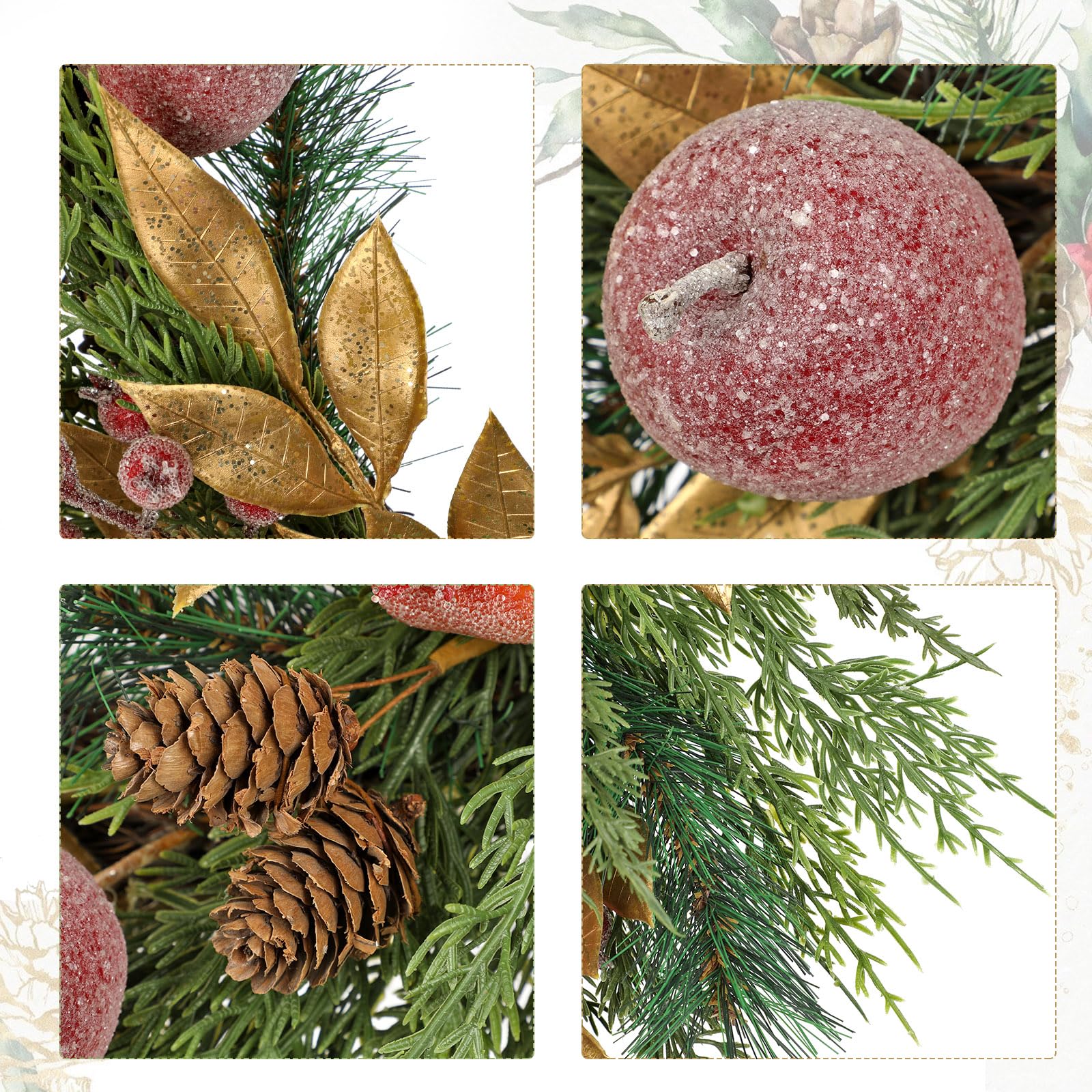 Türkranz 60 cm Kranz Zypresse Künstlich Türkranz Tischkranz mit Beeren Tannenzapfen Früchte zum Aufhängen Ganzjährige Dekoration Weihnachtsdeko für Zuhause Wand