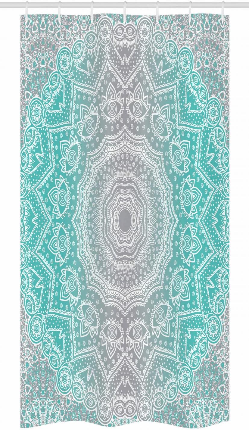 Ambesonne Grey and Turquoise Stall Shower Curtain, Color Transition Themed Lines and Shapes Mandala Ombre Art, Fabric Bathroom Decor Set with Hooks, 36" W x 72" L, Turquoise Grey