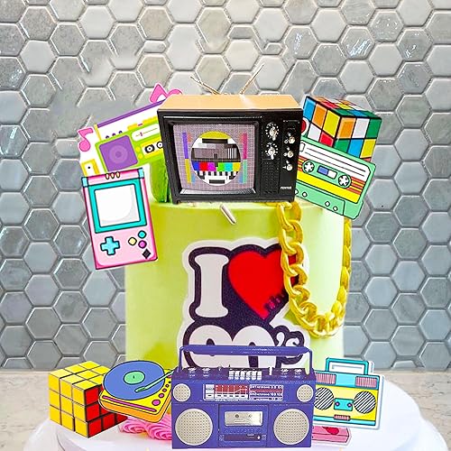 Miniatura 7 de JeVenis Decoración retro para cupcakes de fiesta de los años 90, decoración temática de los años 80, suministros para fiestas de rock