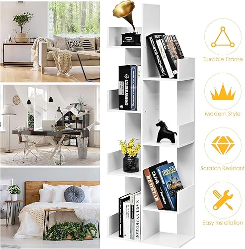Miniatura 8 de Tangkula Estantería de 8 estantes, estantería de árbol con 8 estantes para libros, divisores de habitación independientes, 57 x 20 x 10 pulgadas,