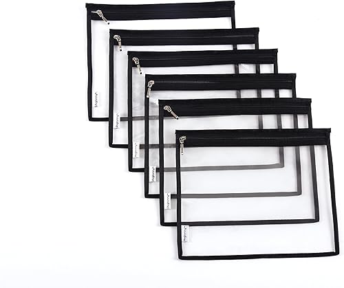 Bolsas organizadoras Augbunny de PVC transparente, resistentes al agua, multiuso, con cierre, paquete de 6, Negro S