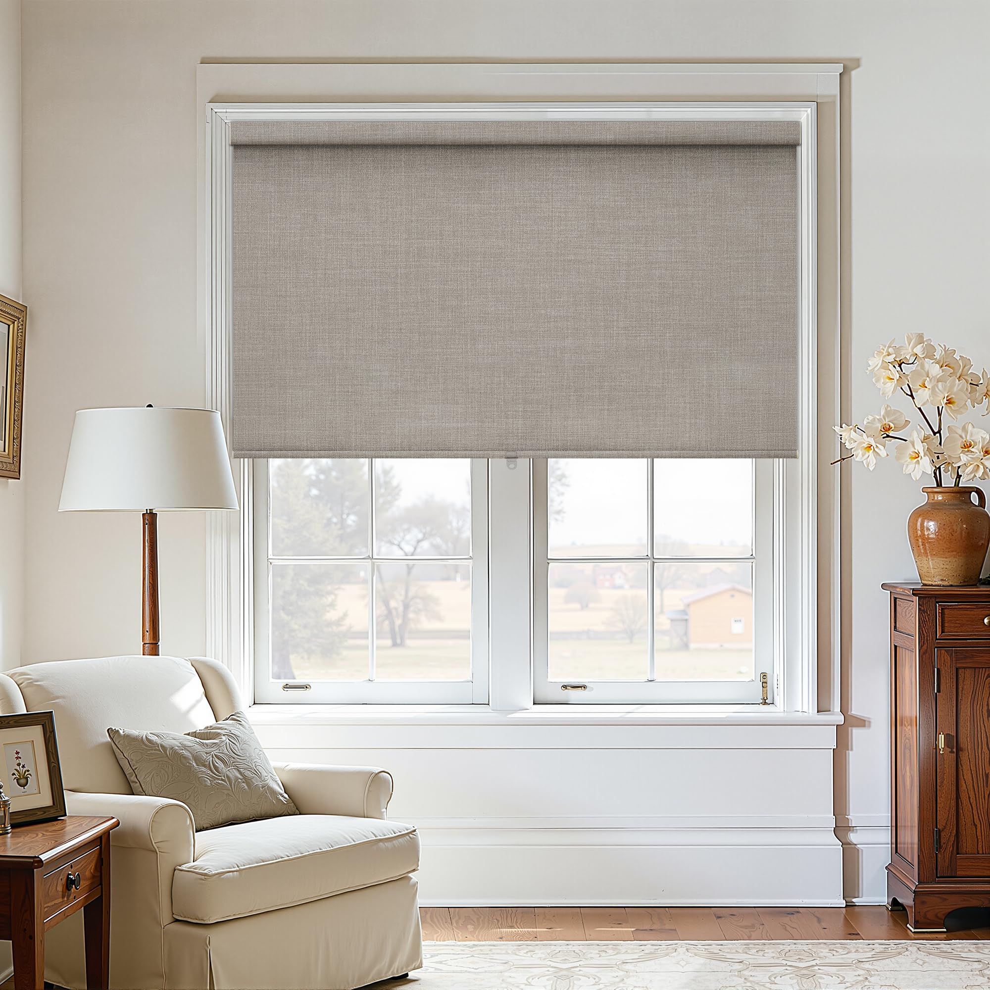 Photo 1 of TWODRAPES Cordless Blackout Roller Shades, Burlywood Birch