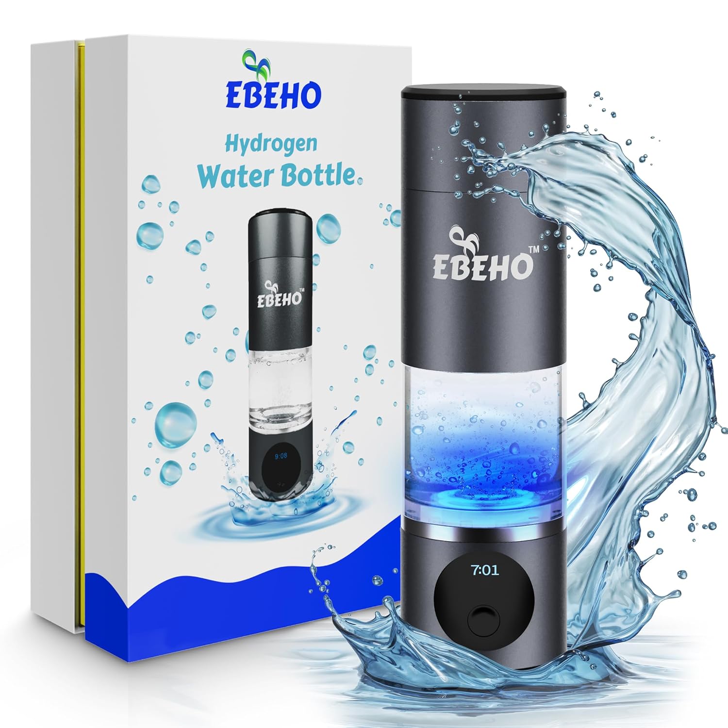 Hydrogen Water Bottle Generator 5000+PPB, SPE & PEM Technology, 3rd Party Tested Water Ionizer, Long Lasting Battery, Easy to Use and Carry