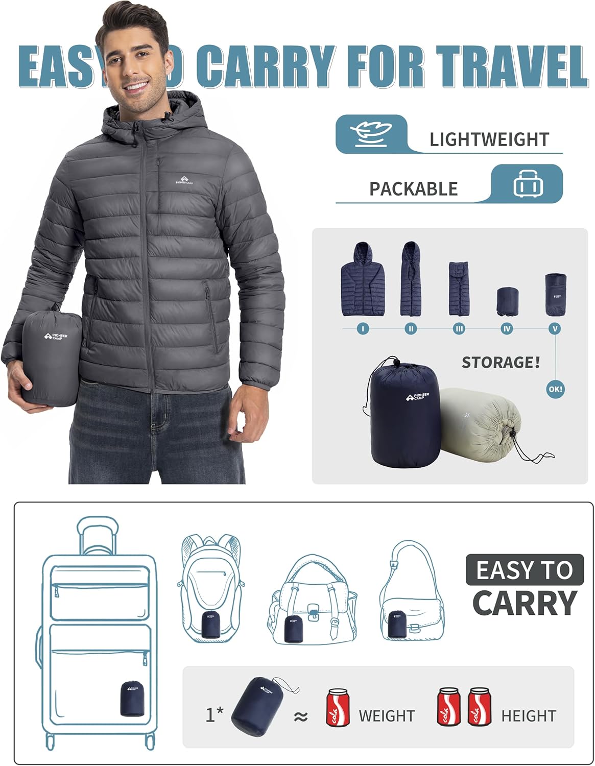 Pioneer Camp Men's Lightweight Packable Puffer Jacket with Hood Warm Puffy Winter Jacket Coat Insulated for Ski Hiking Travel - Image 6