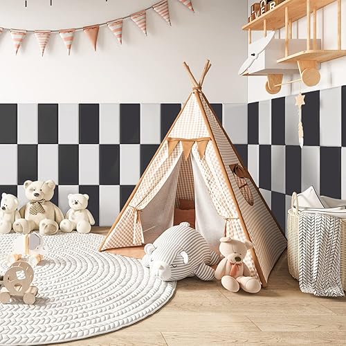 Miniatura 5 de YLL YLL Cabecera para despegar y pegar, paneles de pared tapizados color negro, paquete de 4 paneles 3D anticolisión acolchado en la pared, paneles