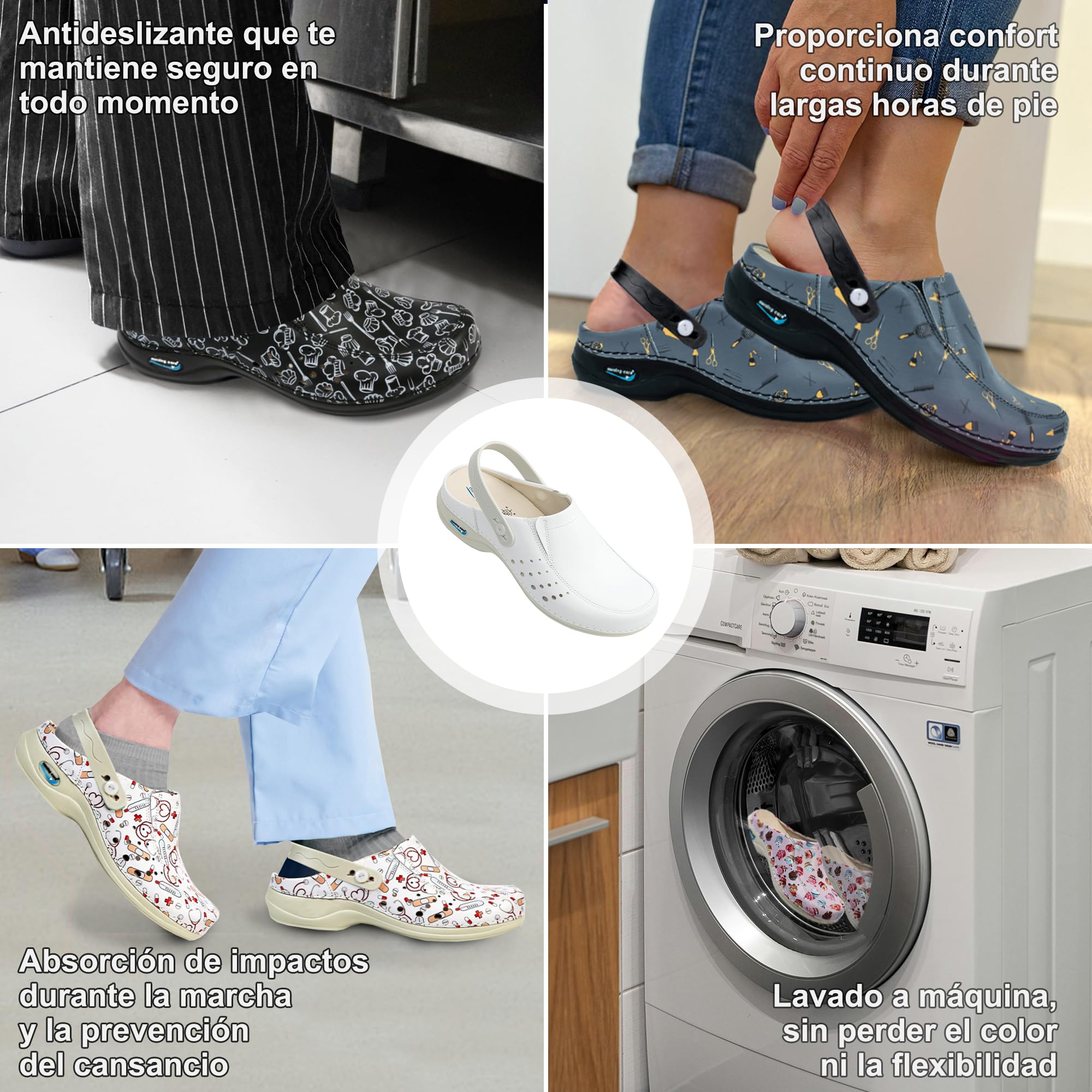 Zuecos de Piel Wash'Go Berlín, Mujer y Hombre, Hospital o Domésticos
