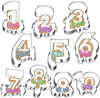 10 Pieces Numbers Cookie Cutters Number Shapes Vintage Cookie Cutter Birthday Number Cookie Mould for Home Kitchen Baking ...