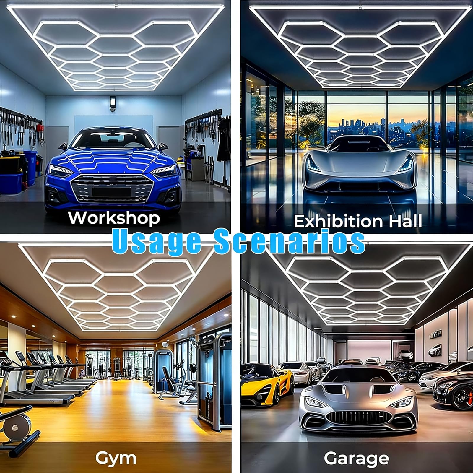 Panel LED Hexagonal Nido de Abeja, 86400 LM 720W Plafón para Taller, Lavado de Auto y Gimnasio | Luz Blanca 6500K, IP54,K