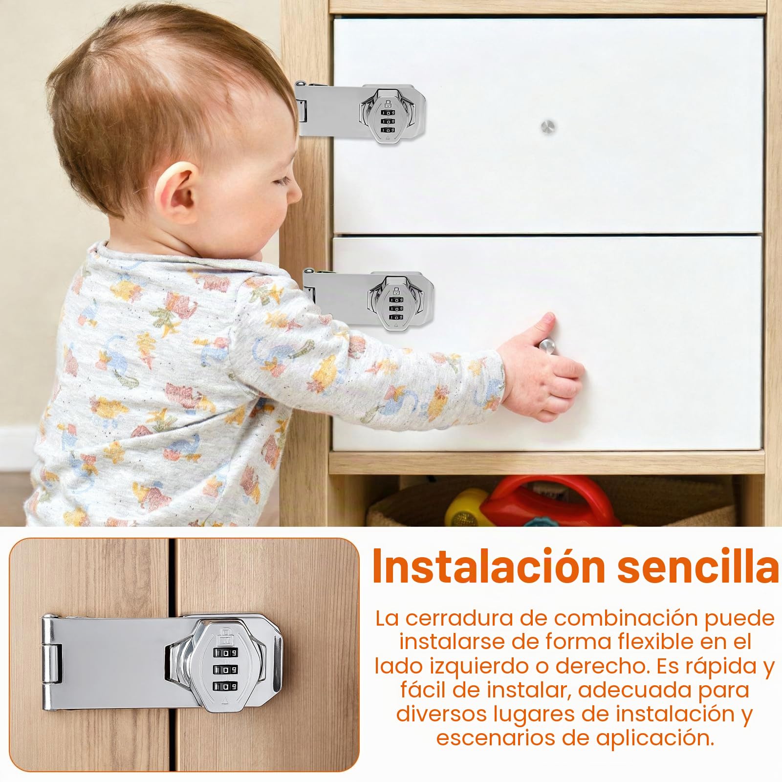 Cerradura de Armario con Código 4 Pulgadas, Cerradura sin Llave con Contraseña, Pestillo de Seguridad para Cajones, Gabinetes, Roperos y Muebles
