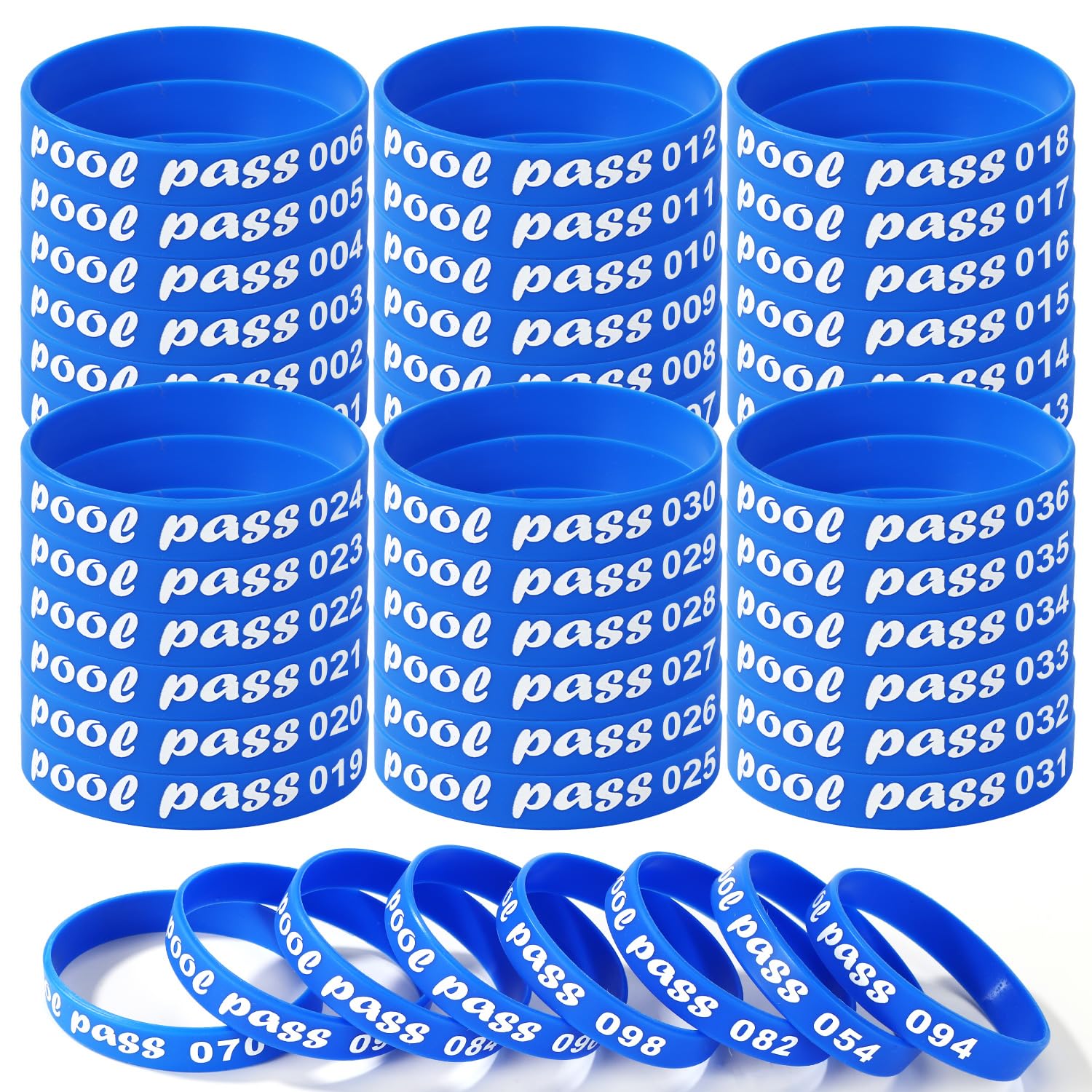 100pcs Swimming Pool Pass Wristbands, Silicone Waterproof Durable Pass Bracelets Numbers 001-100 Suitable for Pool Guests Identification (Blue)