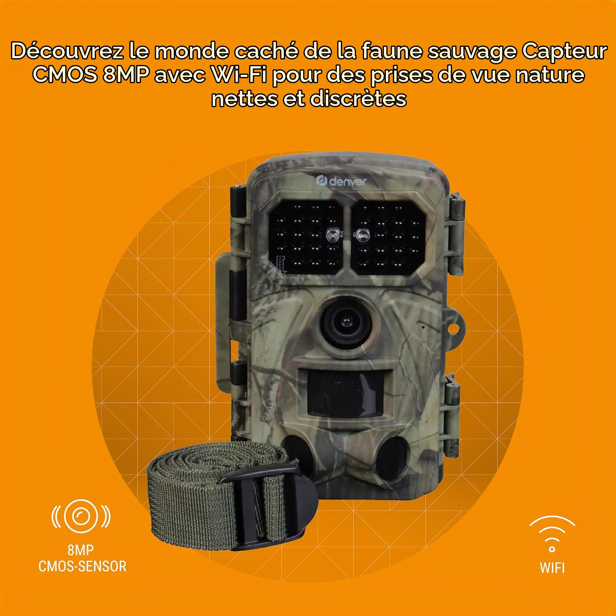 Denver WCT-8026W Caméra de Chasse Wi-FI/Bluetooth, 8 MP CMOS, vidéo 4K, Photos 48 MP, IP65, Vision Nocturne, TrailCam Go