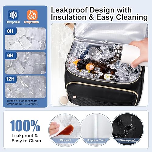 Miniatura 6 de Mochila de almuerzo aislada, bolsa de almuerzo para mujer, lonchera de dos pisos, bolsa de almuerzo a prueba de fugas, lonchera grande, bolsa de