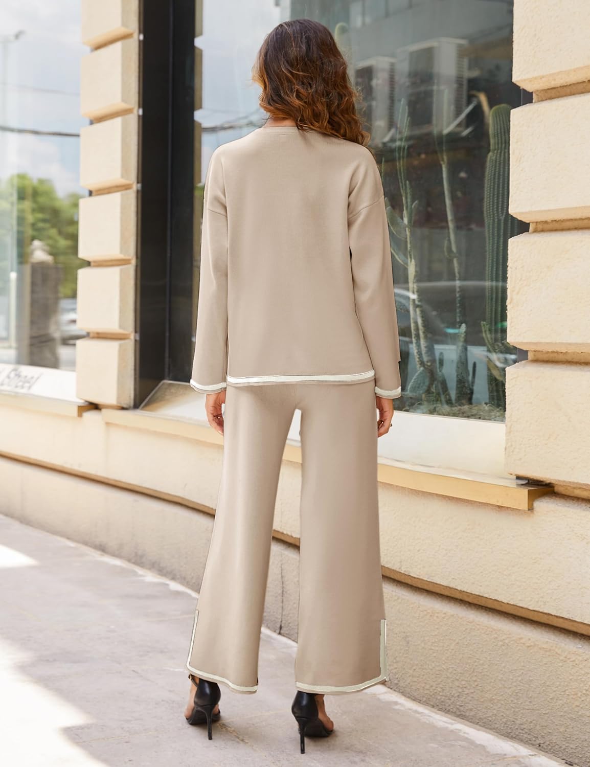 Tanming Women's 2 Piece Outfits Long Sleeve Knit Sweater Top Wide Leg Pants Lounge Sets Tracksuits - Image 6