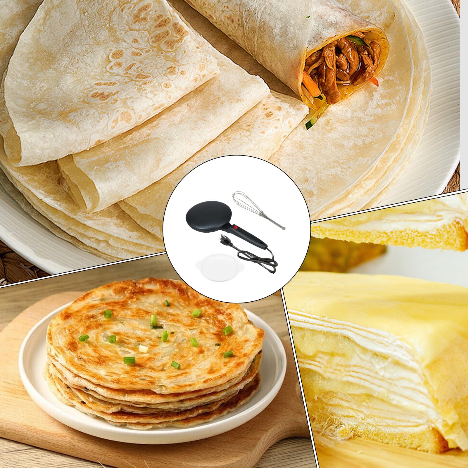 Piastra elettrica per crepe rotonda per crepes - Crepe Maker rotonda, macchina per crepe portatile 600 W | Teglia per pancake antiaderente con controllo termostatico da 7,87 pollici per la casa con