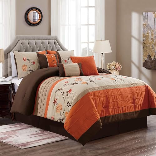 Chezmoi Collection Serene Bettdecken-Set, 7-teilig, mit Blumenstickerei, Queensi