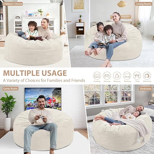 Miniatura 5 de Puf de 3 pies, cómodos puf con relleno de espuma viscoelástica, sofá puff esponjoso con funda de terciopelo holandés, puf redondo para sala de