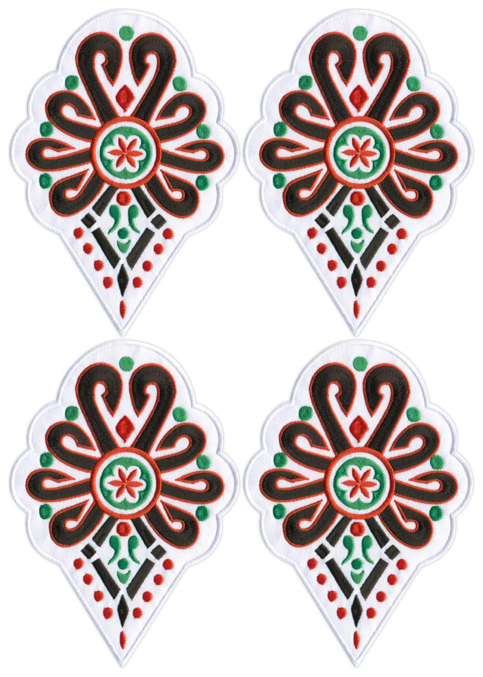 Lote De Cuatro - Patchion Parzenica - Patrón Folclórico - 6,5 Pulgadas - Versión Blanca - Planchar/Termosellado - Parche/Insignia/Emblema Bordado