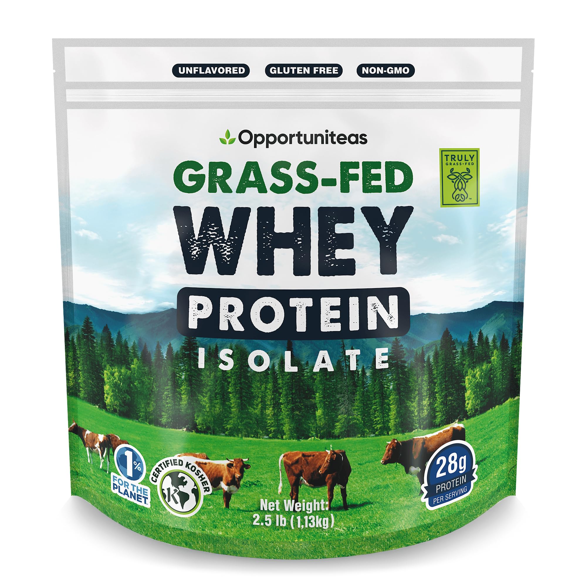 Grass Fed Whey Protein Powder Isolate - Unflavored - 28g Protein - Low Carb Keto & Paleo Diet Friendly - for Shakes, Smoothies, Drinks & Cooking - Non GMO & Gluten Free - 2.5 Pounds