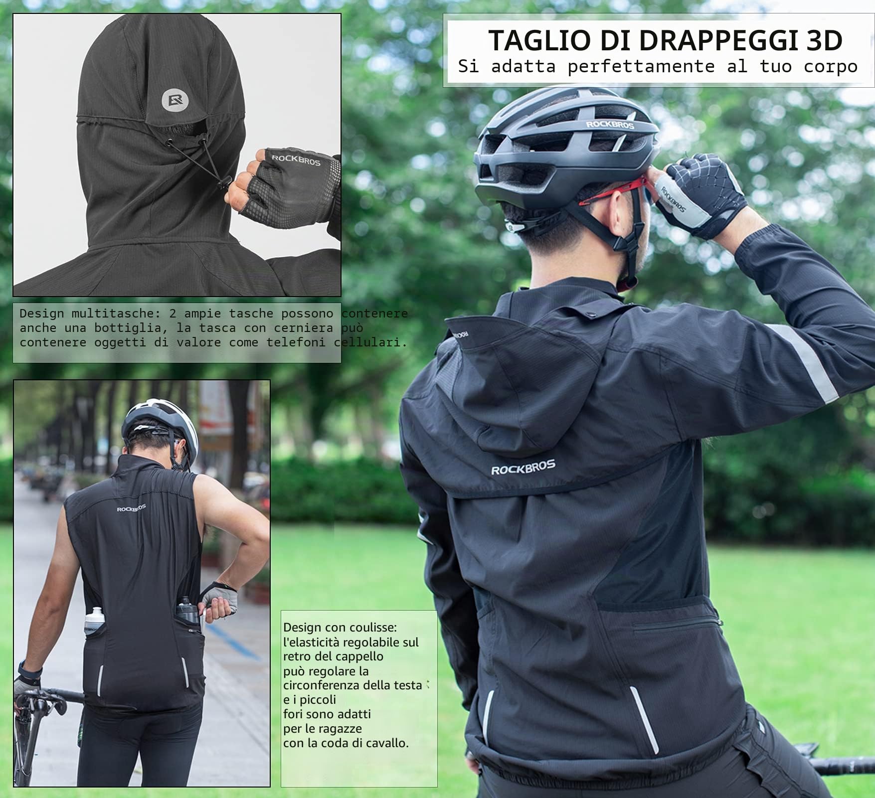 ROCKBROS Giacca Sportiva da Ciclismo, Giacca Traspirante Antivento, Asciugatura Rapida, per Primavera Autunno, Design 3 in 1, Uomo Donna