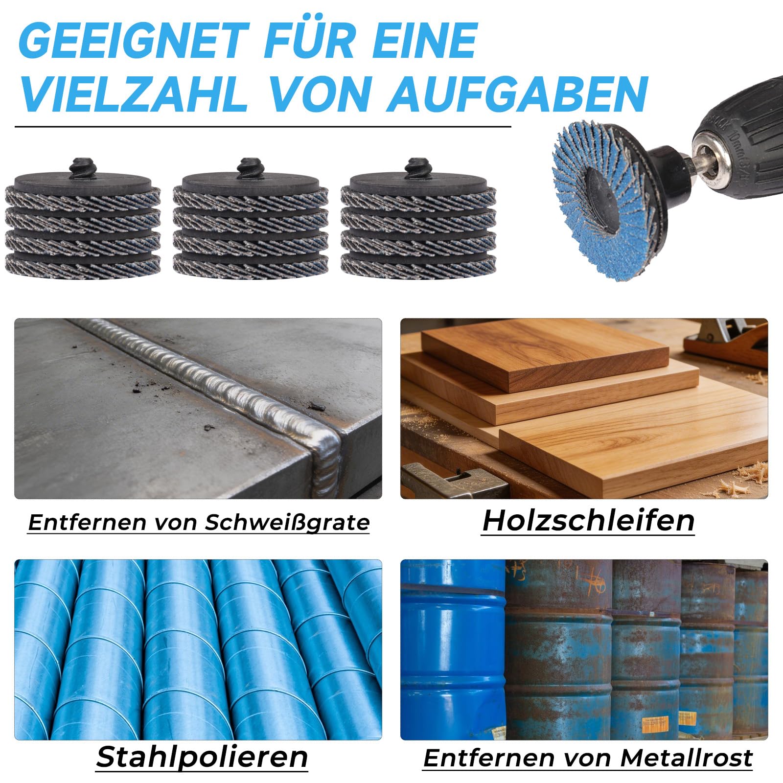 Fächerscheiben 50mm, 75 Stück 2 Zoll Schleifscheiben Körnung 40/60/80/120, Zirkonkorund Blau Schleifmopteller für Winkelschleifer Metall Stahl Holz Polieren Entgraten